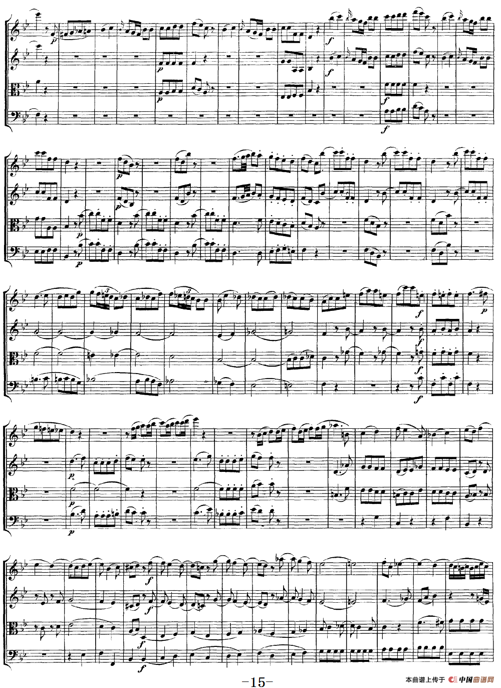 Mozart《Quartet No.17 in Bb Major,K.458》（总谱）