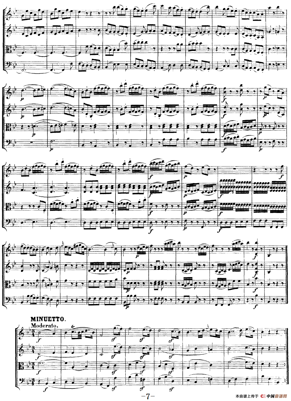 Mozart《Quartet No.17 in Bb Major,K.458》（总谱）