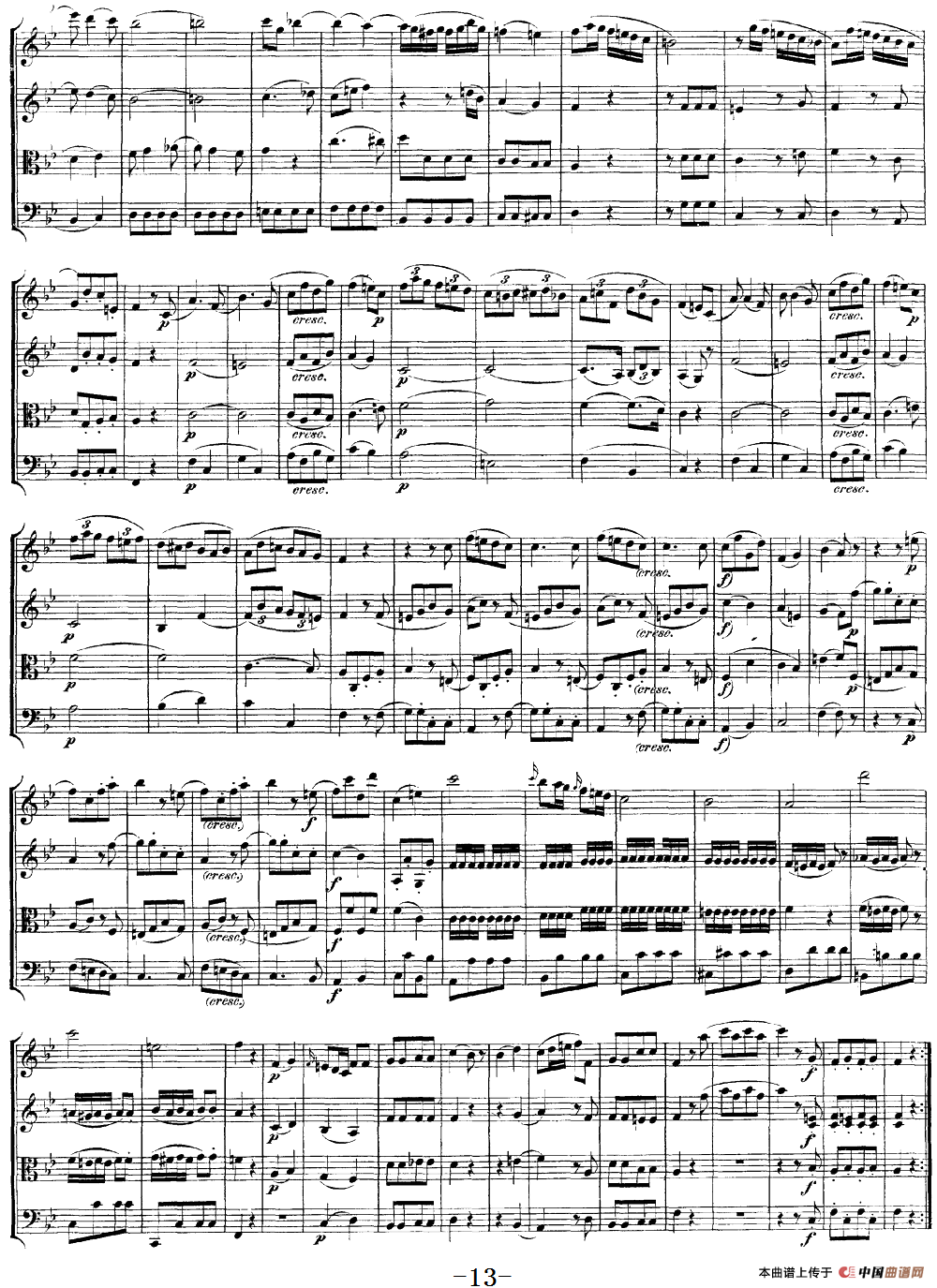 Mozart《Quartet No.17 in Bb Major,K.458》（总谱）