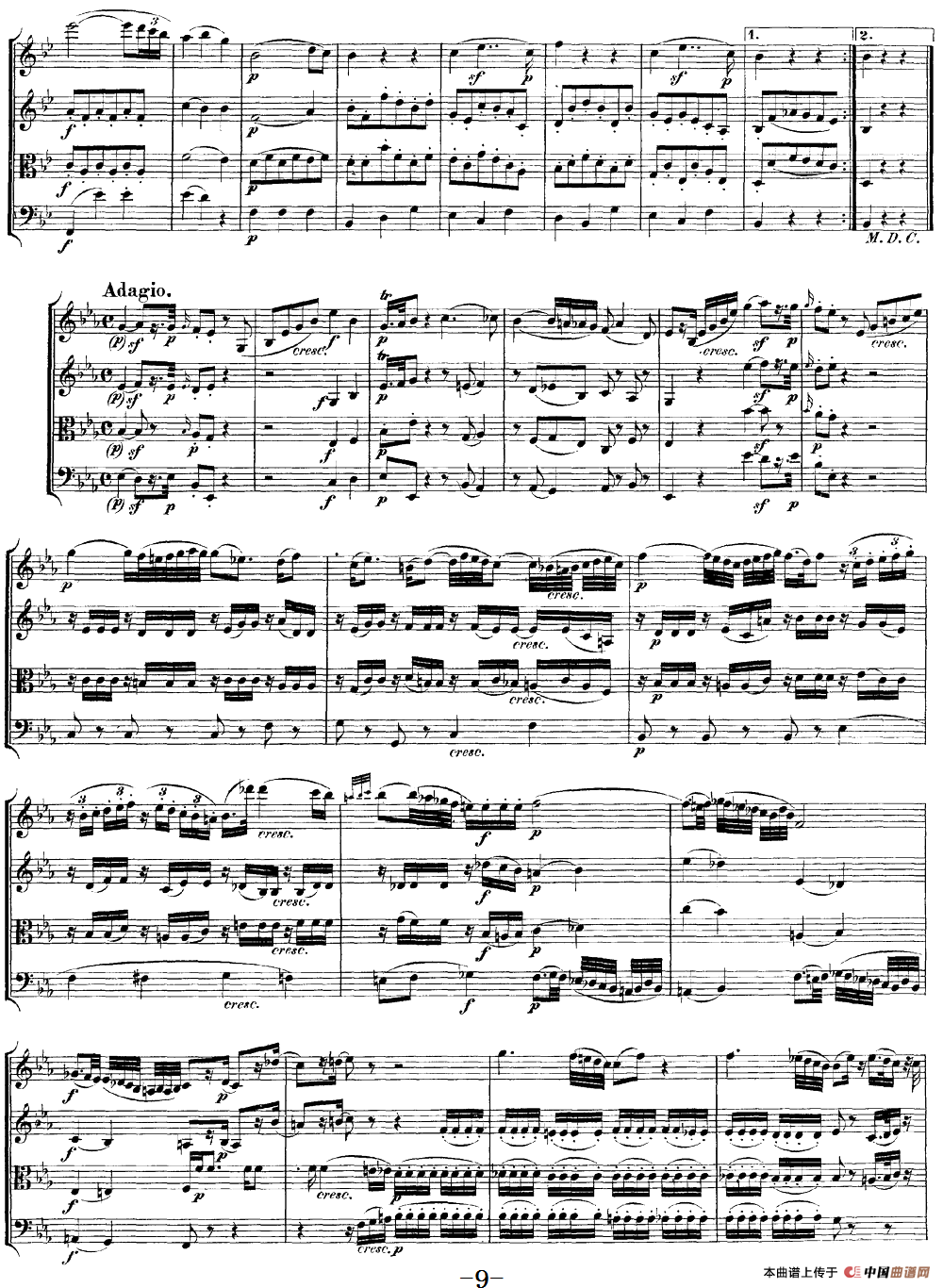 Mozart《Quartet No.17 in Bb Major,K.458》（总谱）