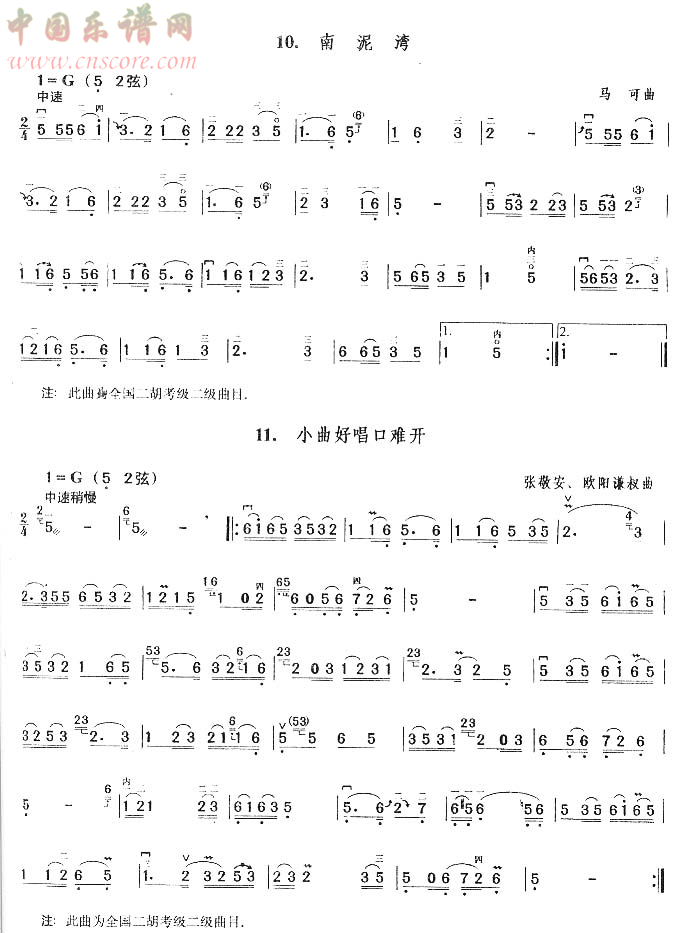 曲谱名：南泥湾.小曲好唱口难开二胡谱