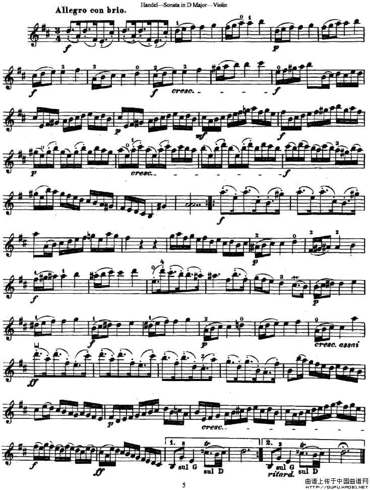 Sonata No.4 in D Major小提琴谱