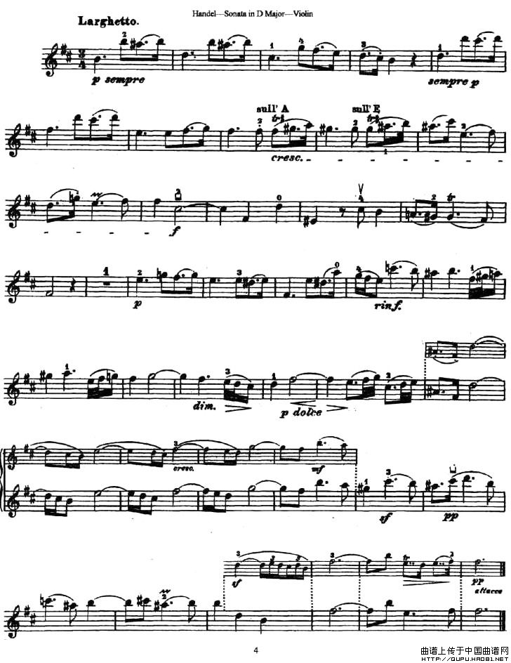 Sonata No.4 in D Major小提琴谱