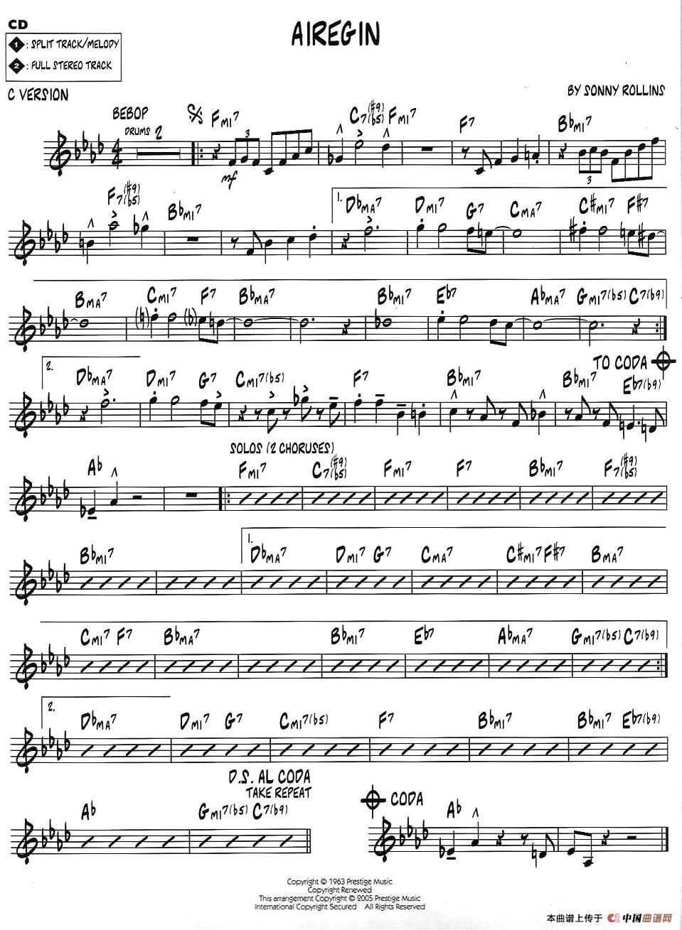 AIREGIN（jazz系列萨克斯谱）