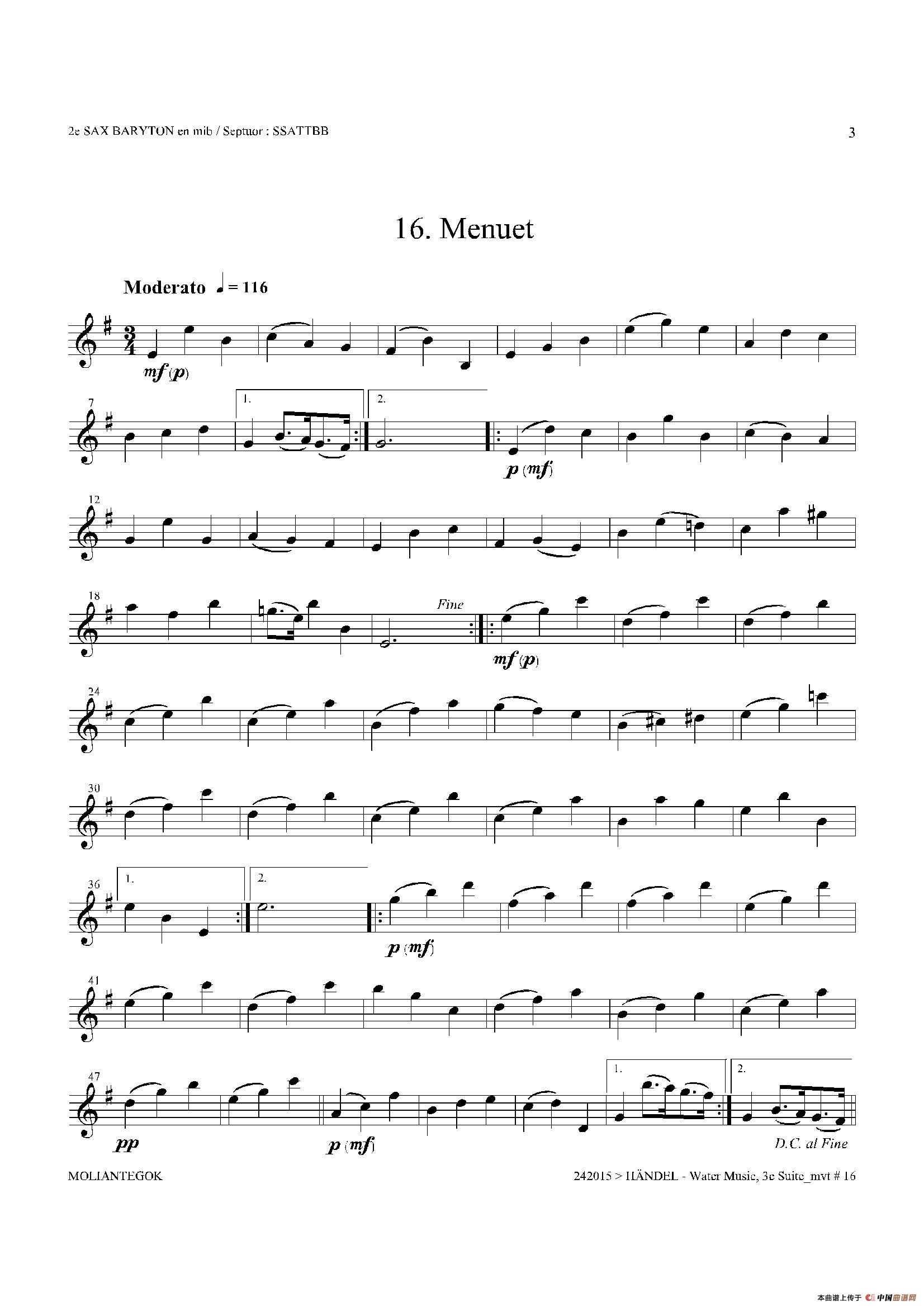 Water Music（HWV.350 No.3）（第二上低音萨克斯）