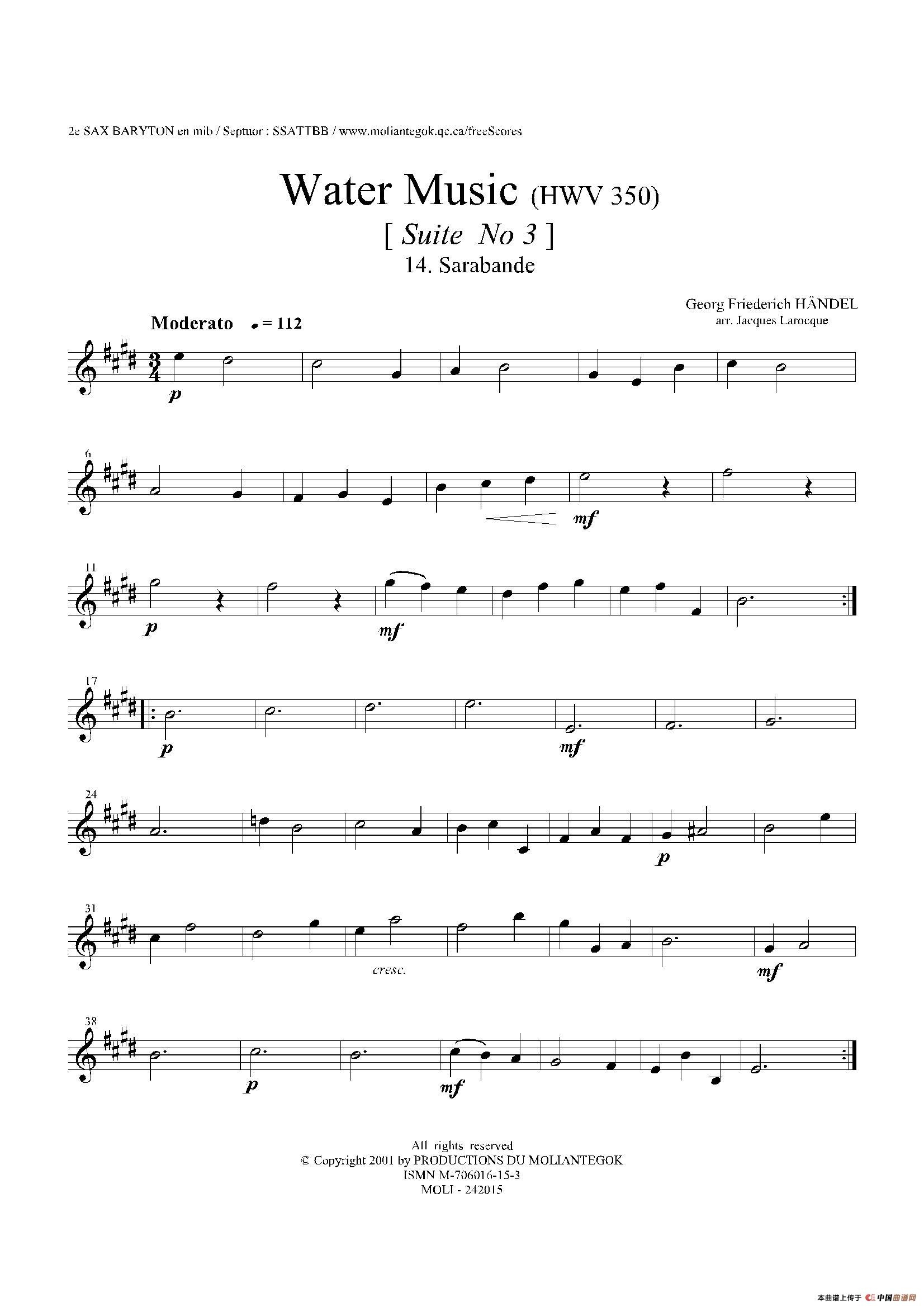 Water Music（HWV.350 No.3）（第二上低音萨克斯）