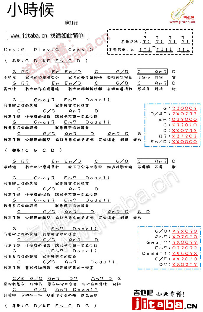 《小时候》吉他谱