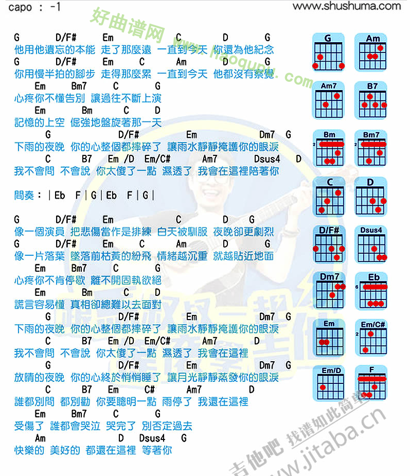 《下雨的夜晚》（苏打绿演唱） 吉他谱