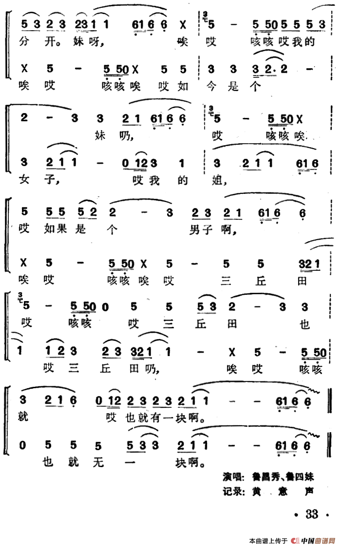 哭嫁歌（女声二重唱、土家族哭嫁歌调）合唱谱