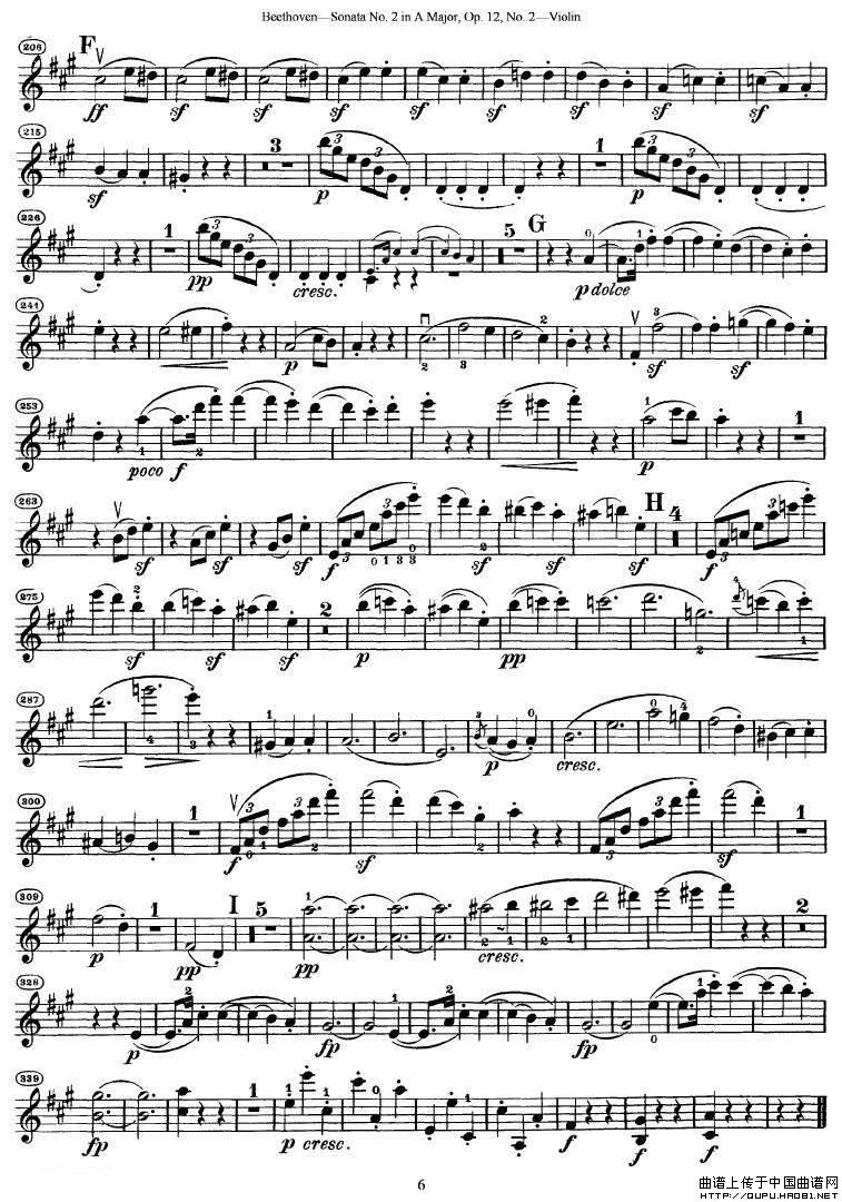 贝多芬第二号小提琴奏鸣曲A大调op.12小提琴谱