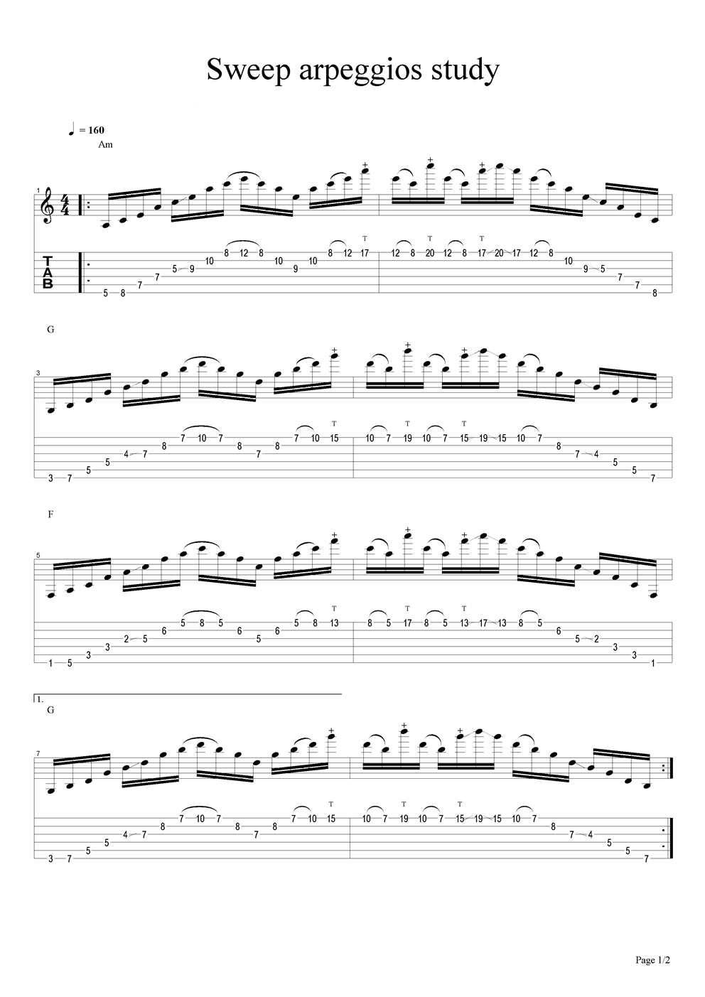 Sweep arpeggios study吉他谱