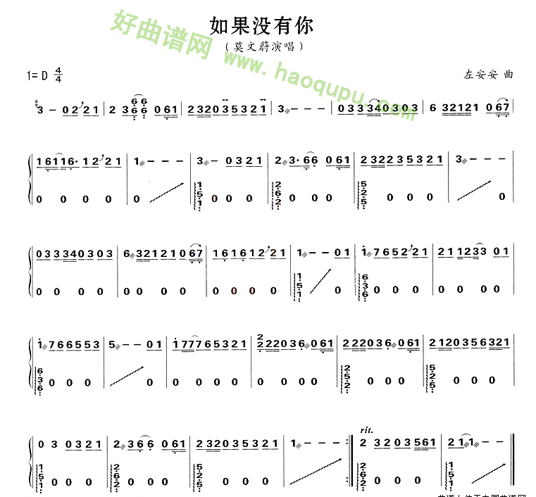《如果没有你》 古筝曲谱