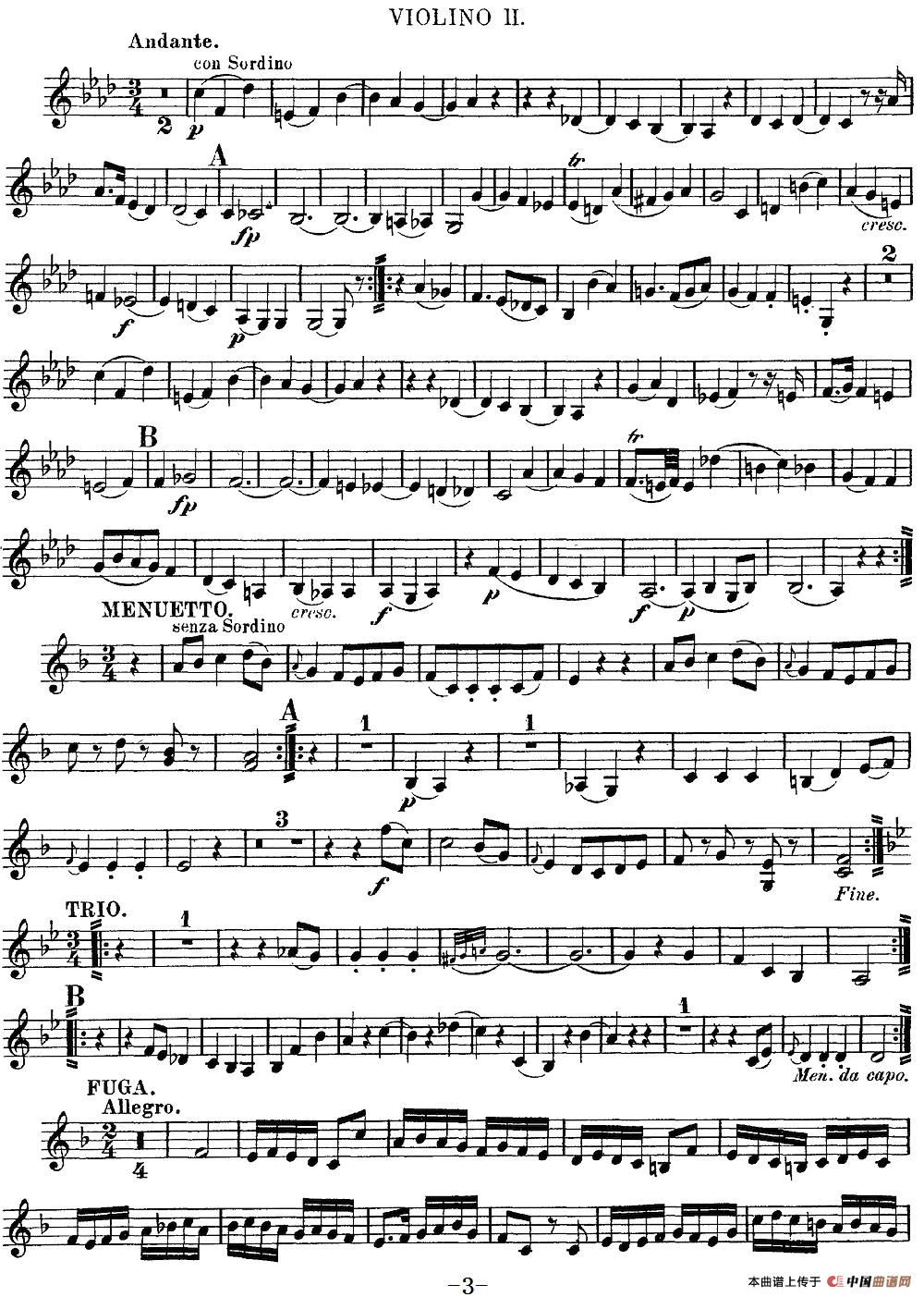 Mozart《Quartet No.8 in F Major,K.168》（Violin 2分谱）