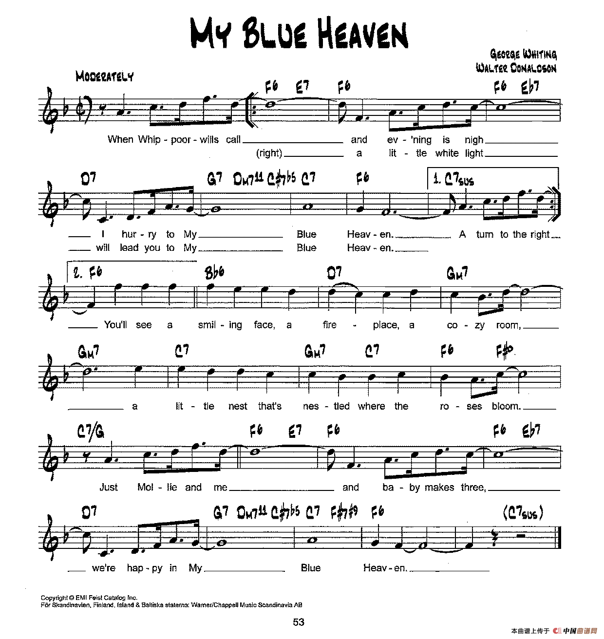 降B爵士乐谱：MY BLUE HEAVEN