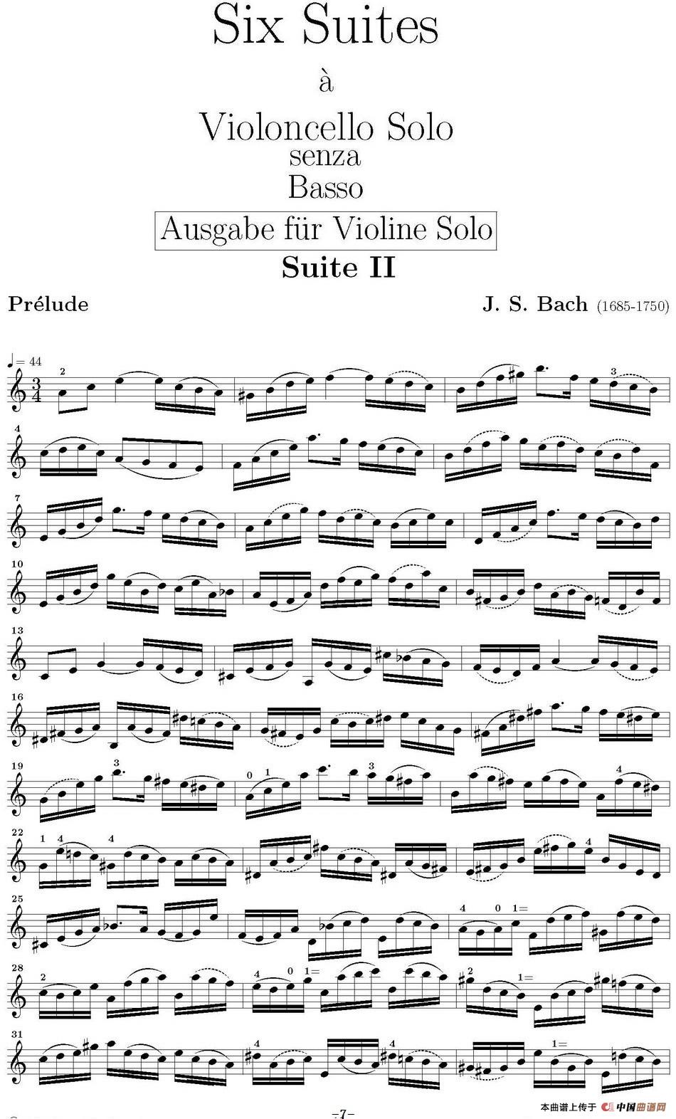 Six Suite Violincello Solo senza Basso（Suite II）（6首无伴