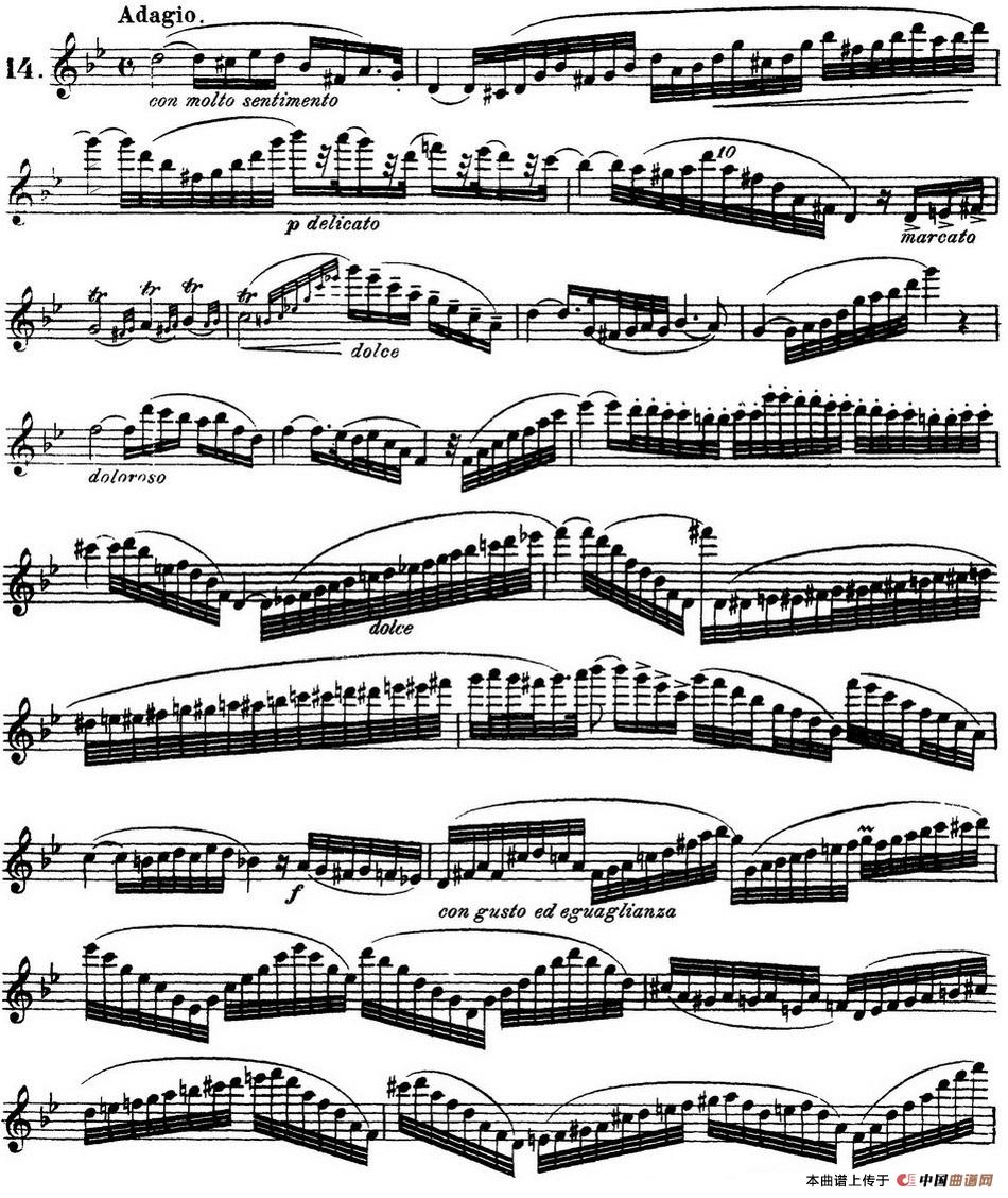 柯勒30首高级长笛练习曲作品75号（NO.14）长笛谱