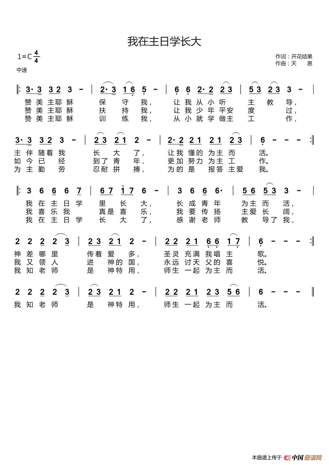 我在主日学长大（开花结果词 天恩曲）