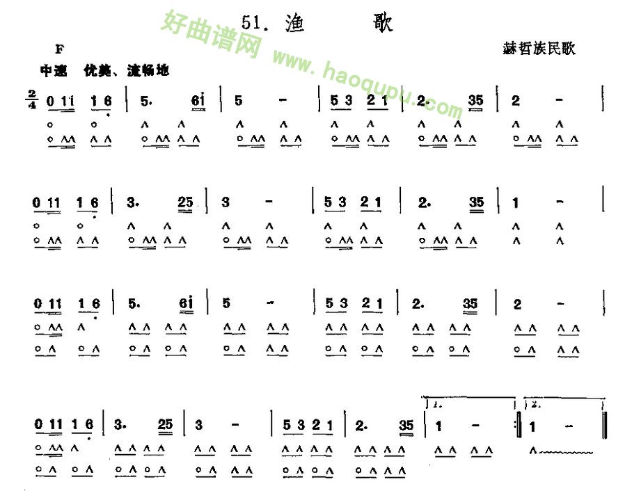 《渔歌》 口琴简谱