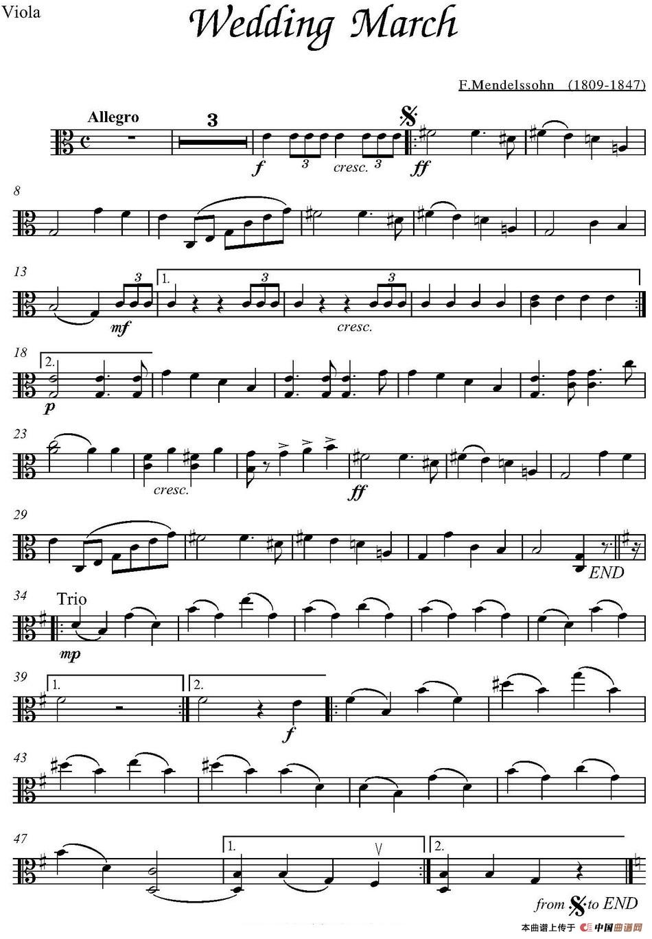 Wedding March（中提琴分谱、F.Mendelssohn作曲版）