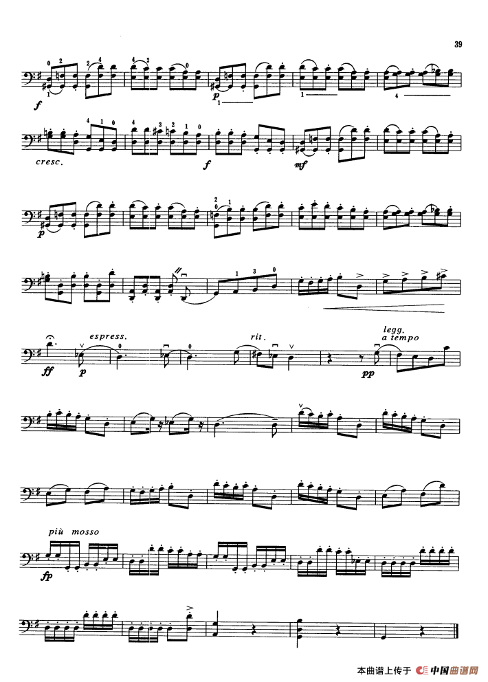 第五协奏曲（第三乐章）（大提琴）小提琴谱