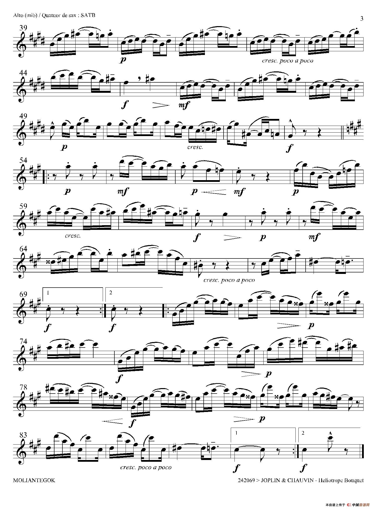 Heliotrope Bouquet四重奏中音萨克斯谱