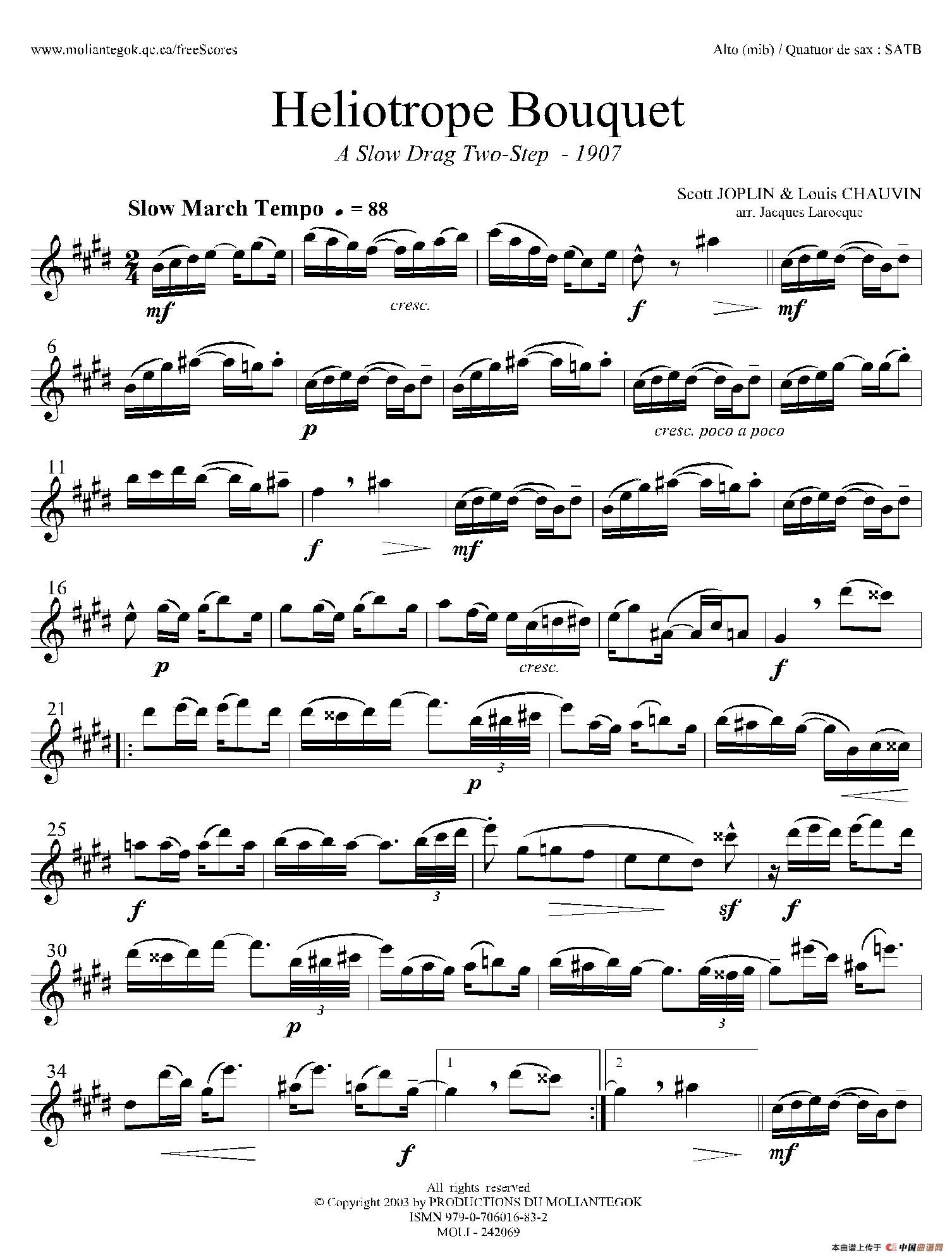 Heliotrope Bouquet四重奏中音萨克斯谱
