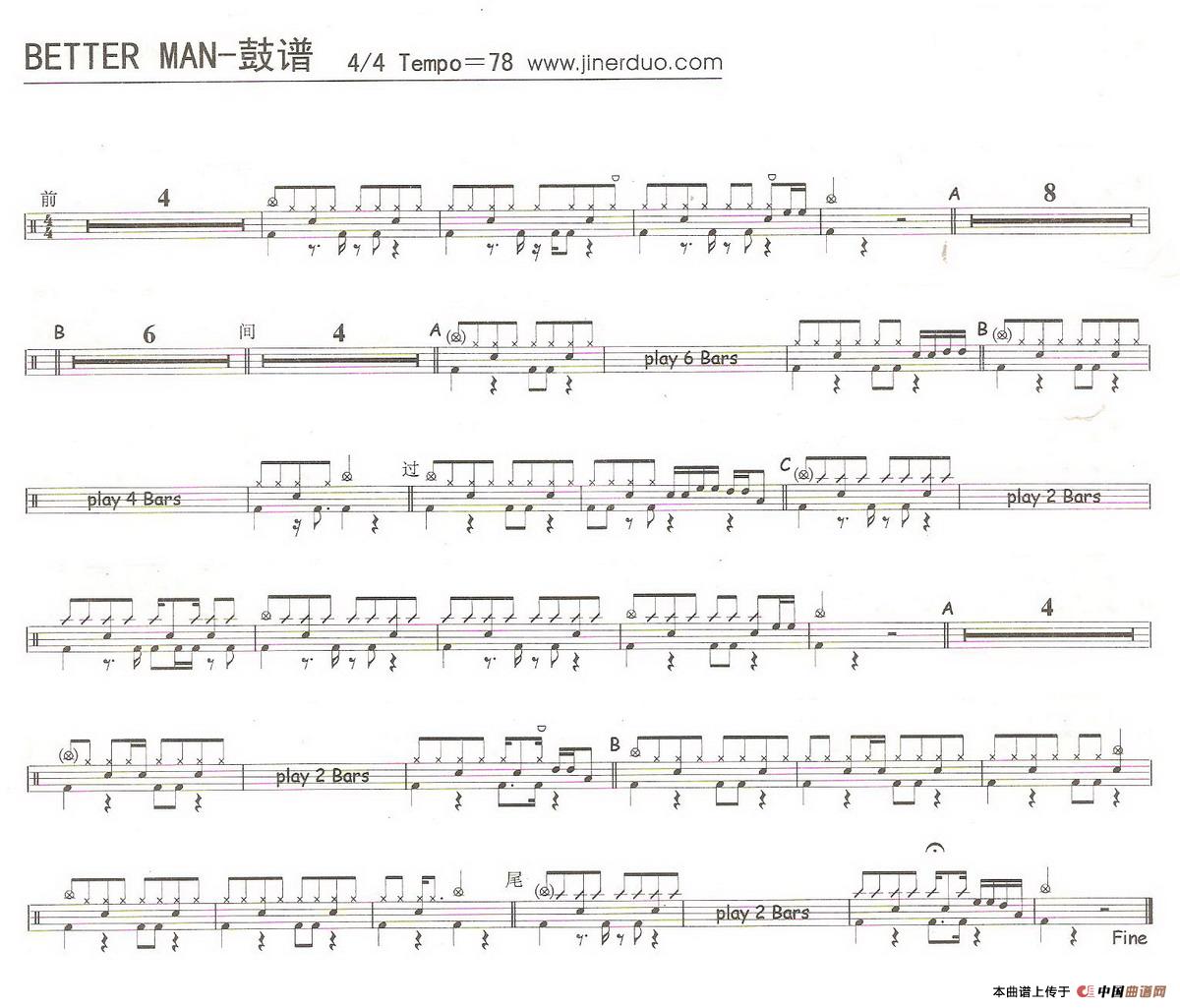 Better Man（架子鼓谱）