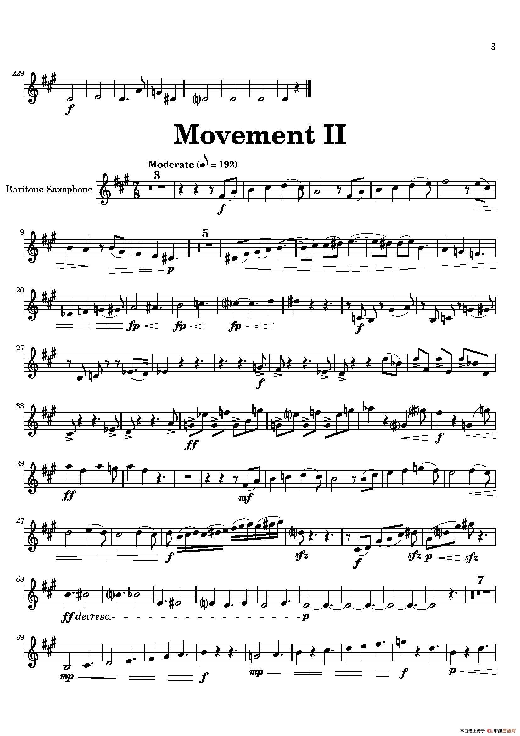Movement（四重奏上低音萨克斯分谱）