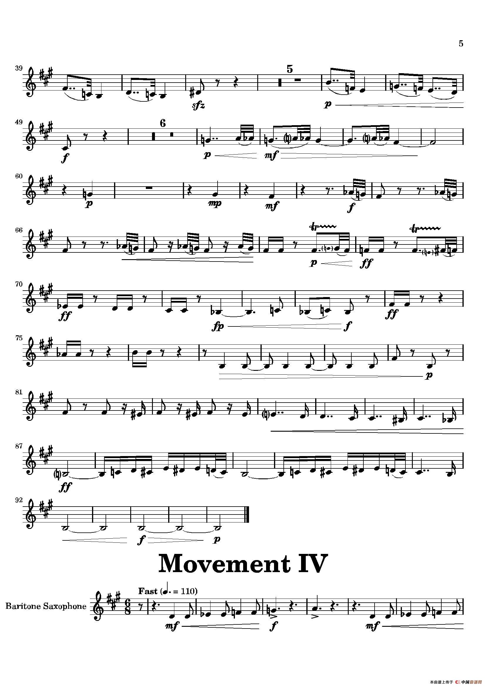 Movement（四重奏上低音萨克斯分谱）