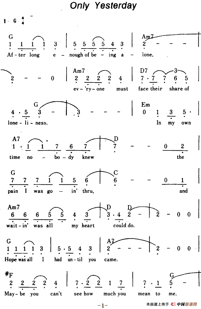 [美]Only Yesterday（仅仅是昨天、带和弦）