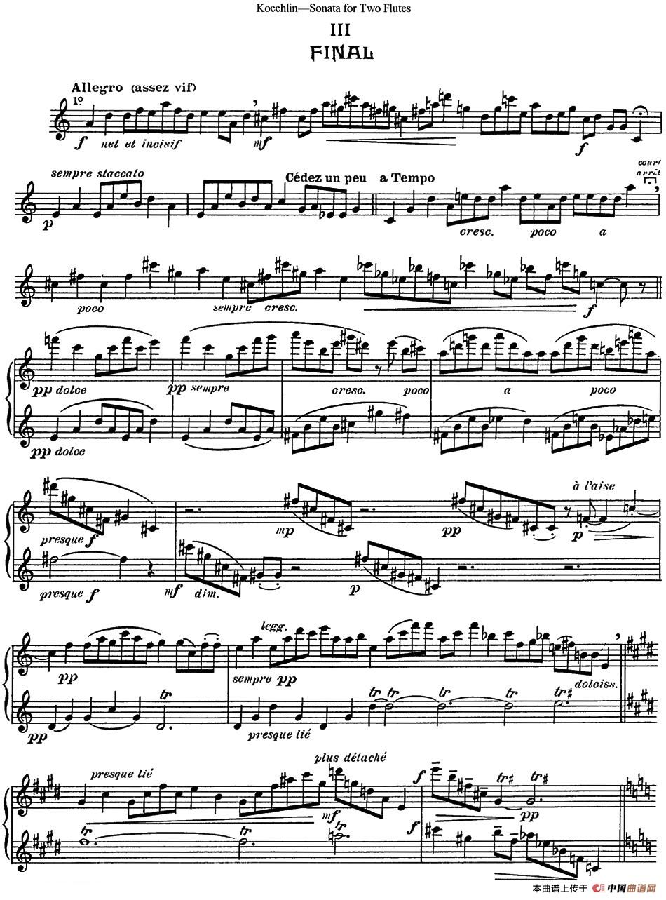 考埃琳双长笛奏鸣曲（NO.3）长笛谱