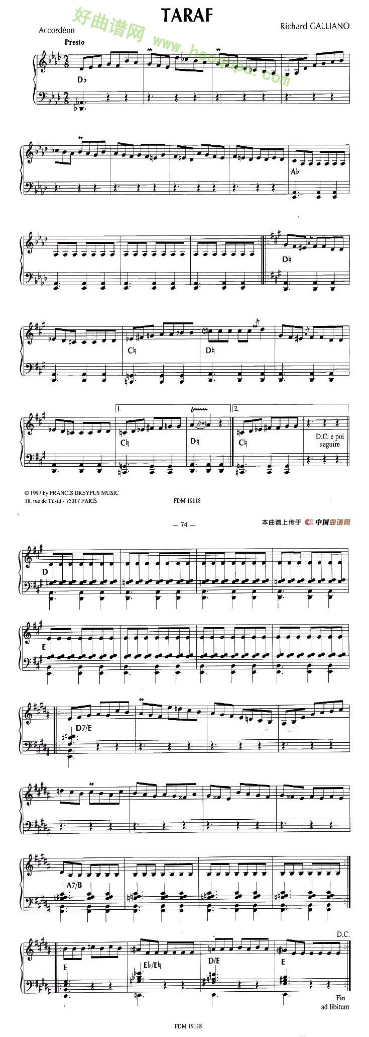 《TARAF》 手风琴曲谱