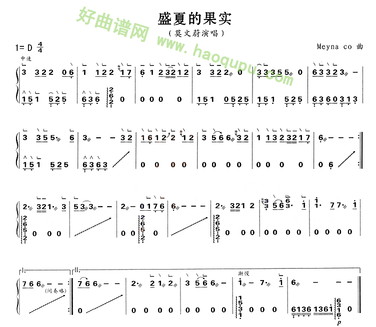 《盛夏的果实》 古筝曲谱