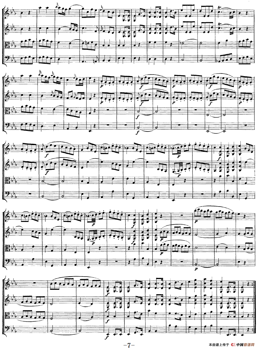 Mozart《Quartet No.7 in Eb Major,K.160》（总谱）