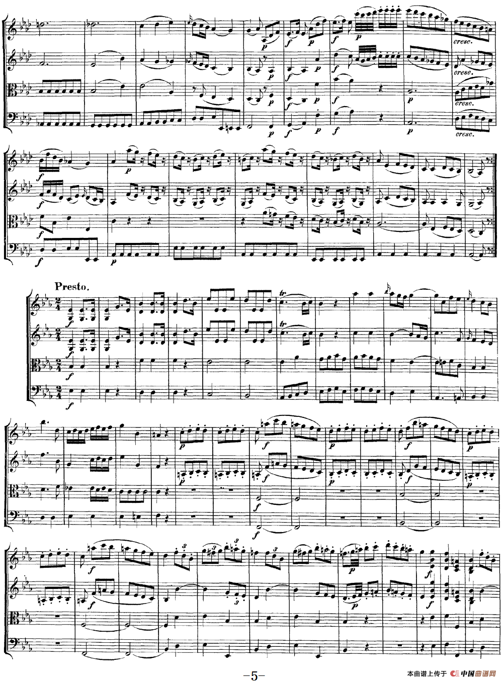 Mozart《Quartet No.7 in Eb Major,K.160》（总谱）