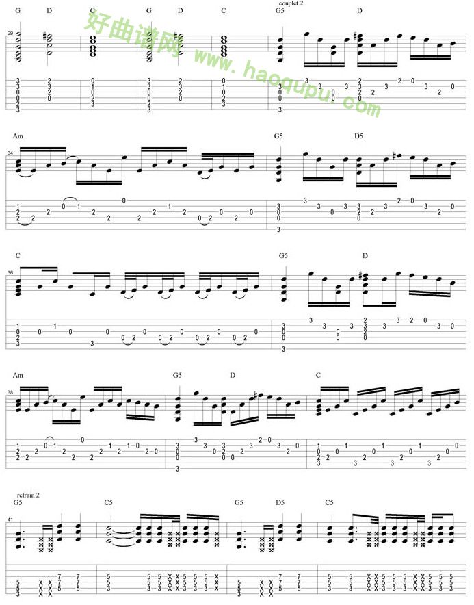 《Knocking`on Heaven`s Door》吉他谱第4张