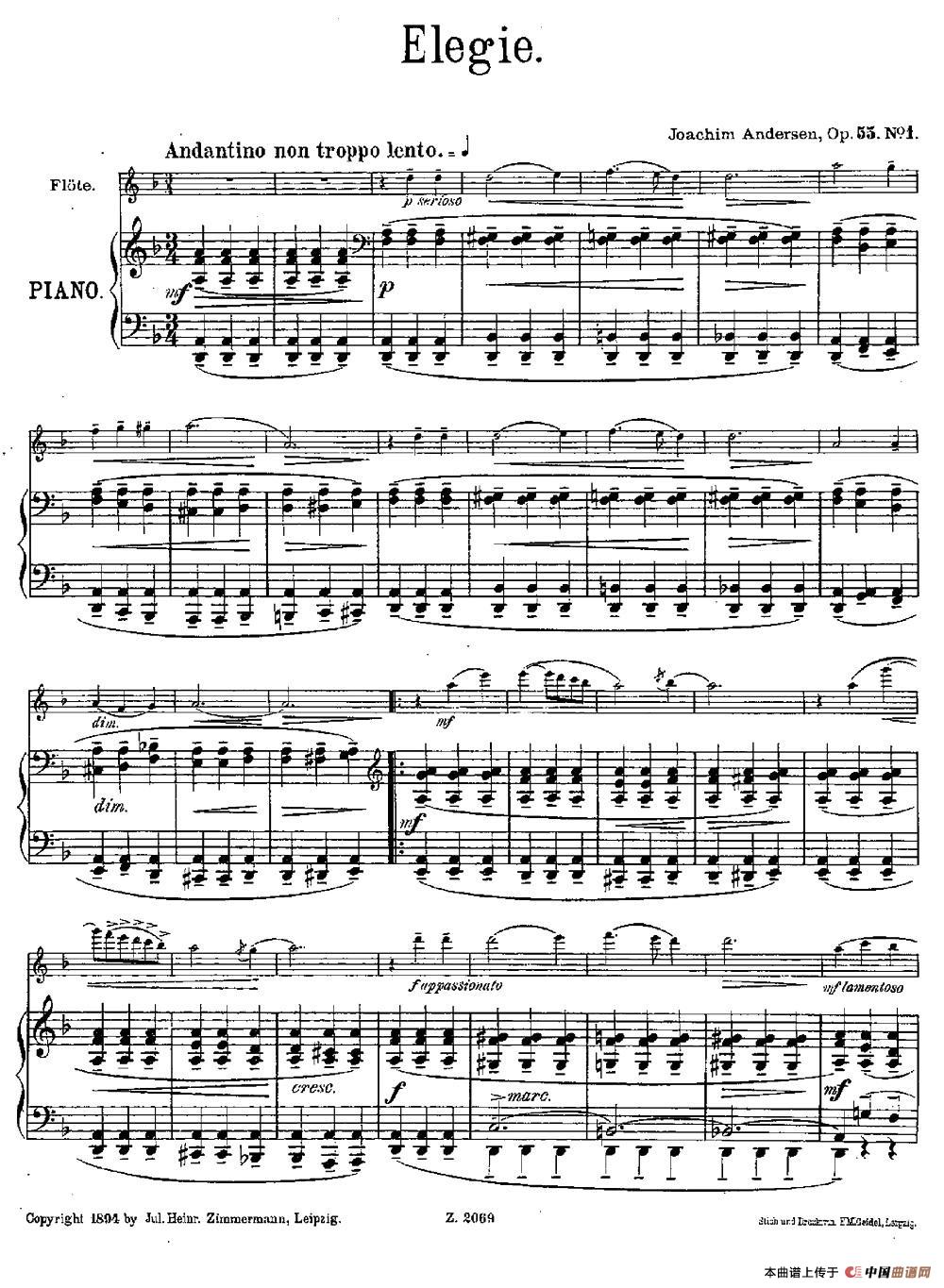 Elegie（Op.55 No.1）长笛谱