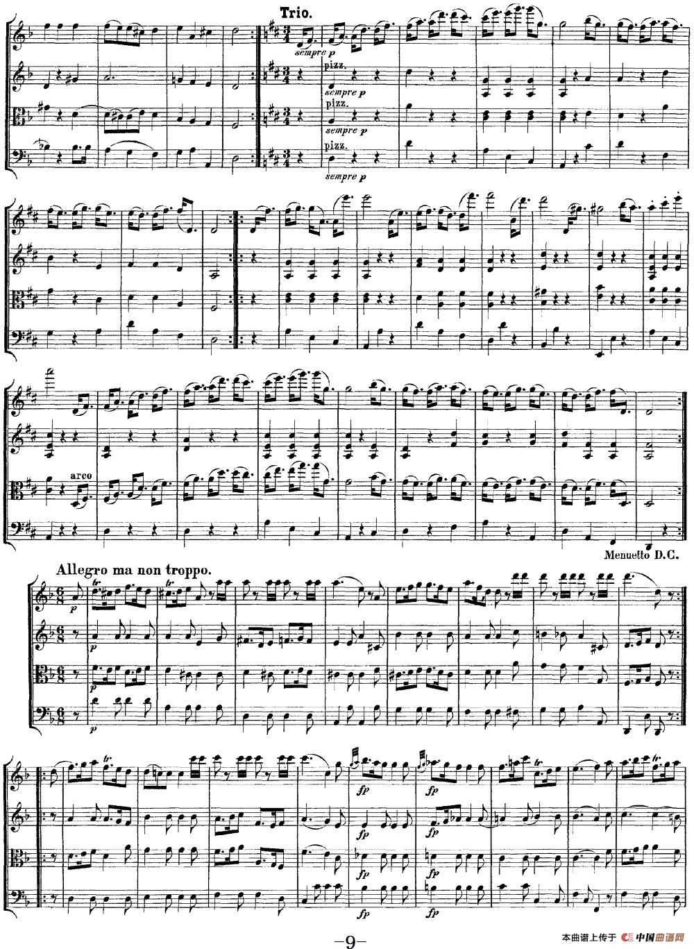 Mozart《Quartet No.15 in D Minor,K.421》（总谱）