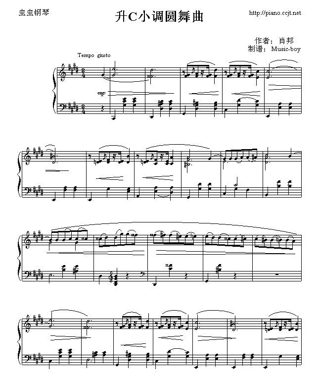 肖邦-chopin 升C小调圆舞曲钢琴谱