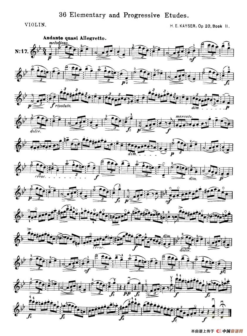 开塞（KAYSER 36首小提琴练习曲之17）小提琴谱