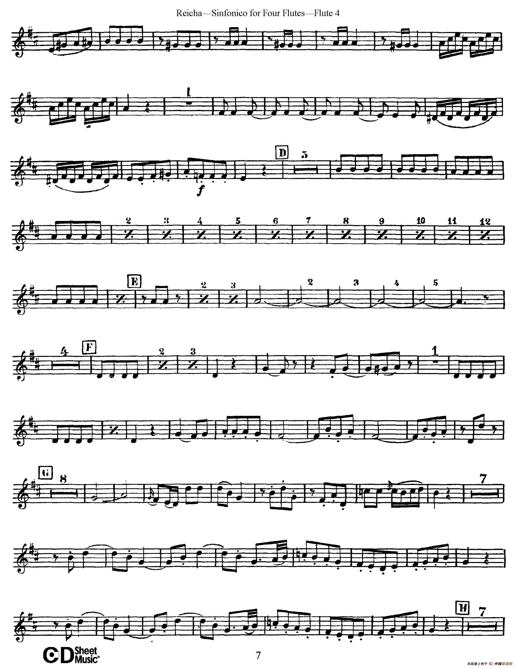 瑞查长笛四重奏（Flute 3）合唱谱