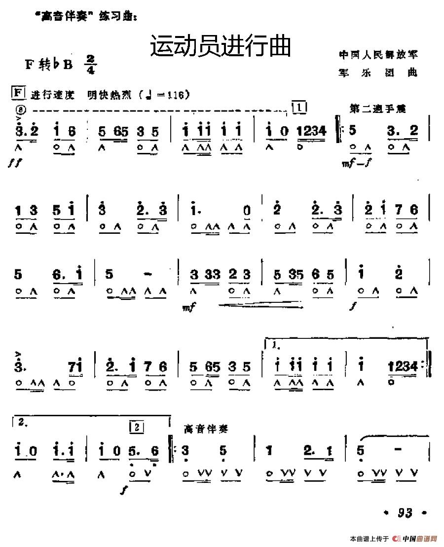 运动员进行曲（军乐团曲）口琴谱