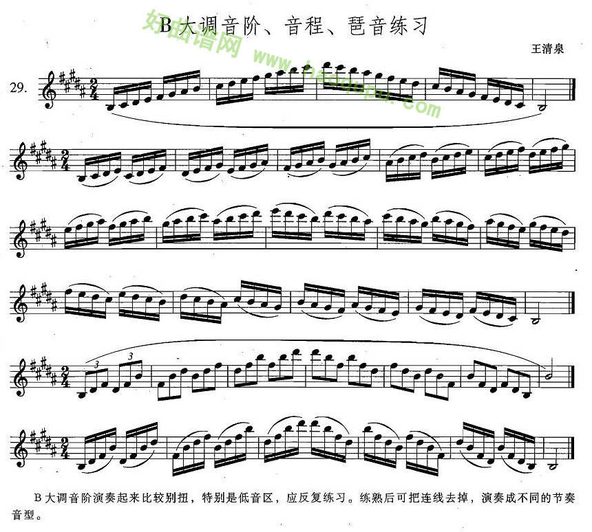 《萨克斯练习曲合集》（4 —29）（B大调音阶、音程、琶音）萨克斯简谱