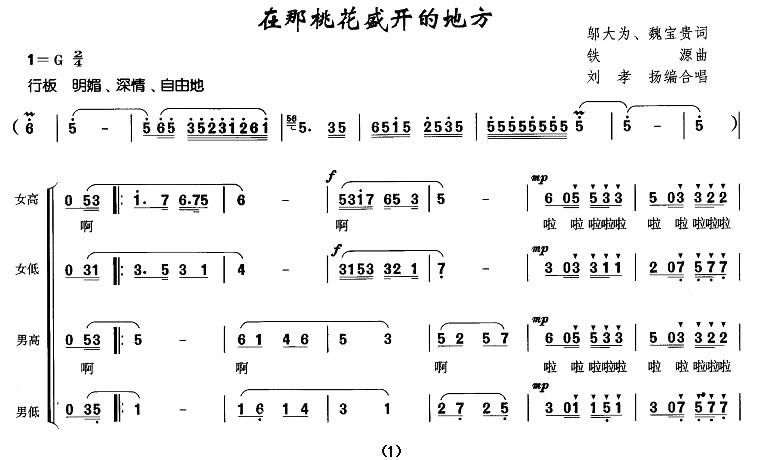 在那桃花盛开的地方合唱谱