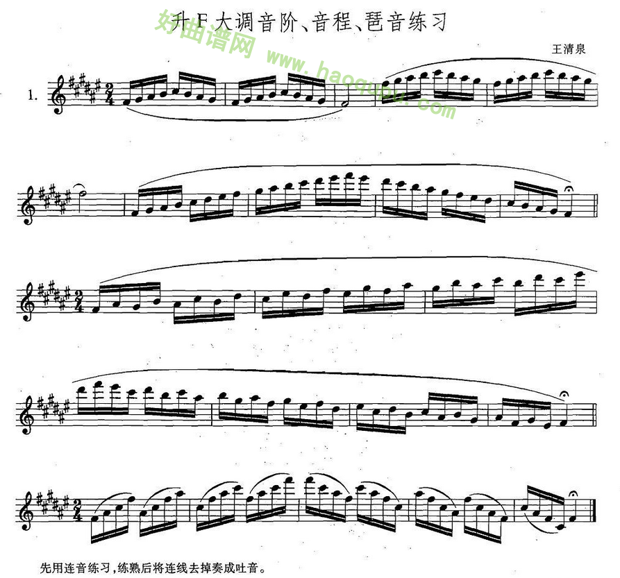 《萨克斯练习曲合集》（5—1）（升F大调音阶音程琶音）萨克斯简谱