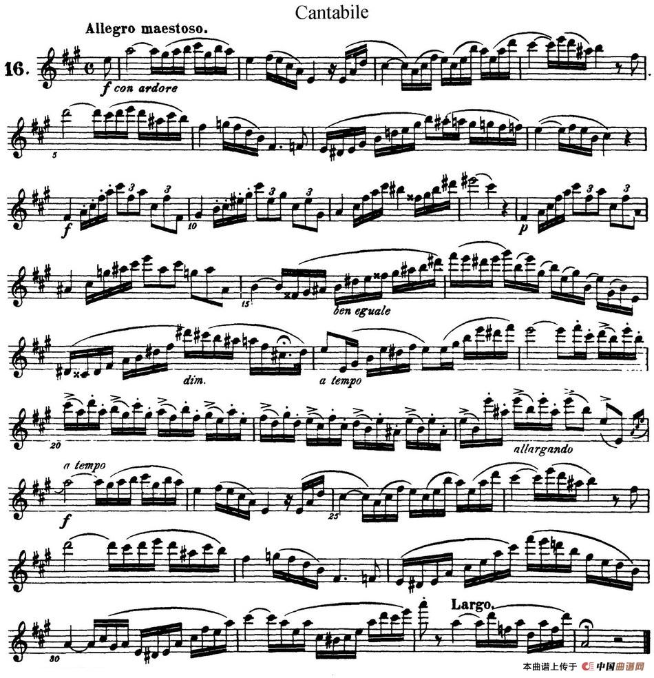 25首浪漫练习曲作品66号（NO.16）长笛谱