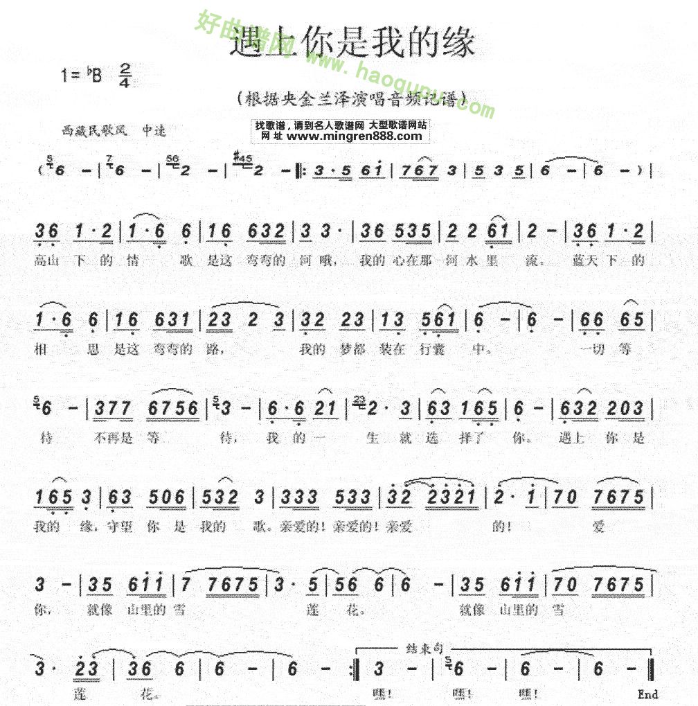 《遇上你是我的缘》古筝曲谱