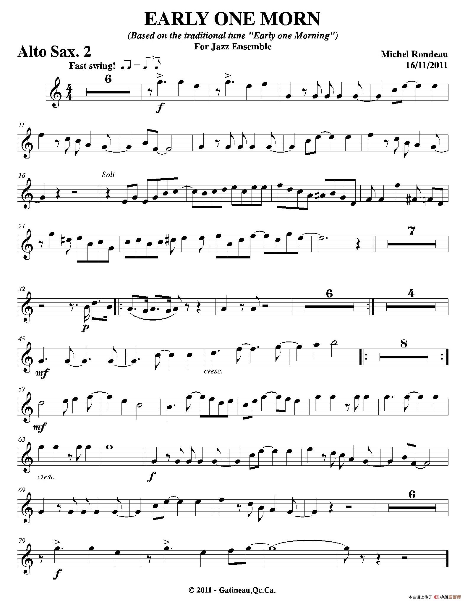 EARLY ONE MORN（第二中音萨克斯分谱）萨克斯谱