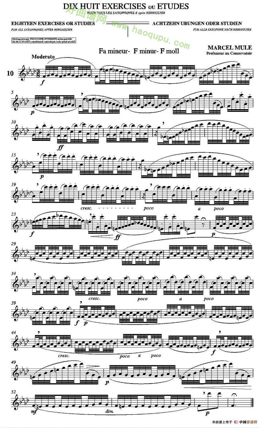 《马瑟·穆勒18首练习曲》（10） 萨克斯简谱