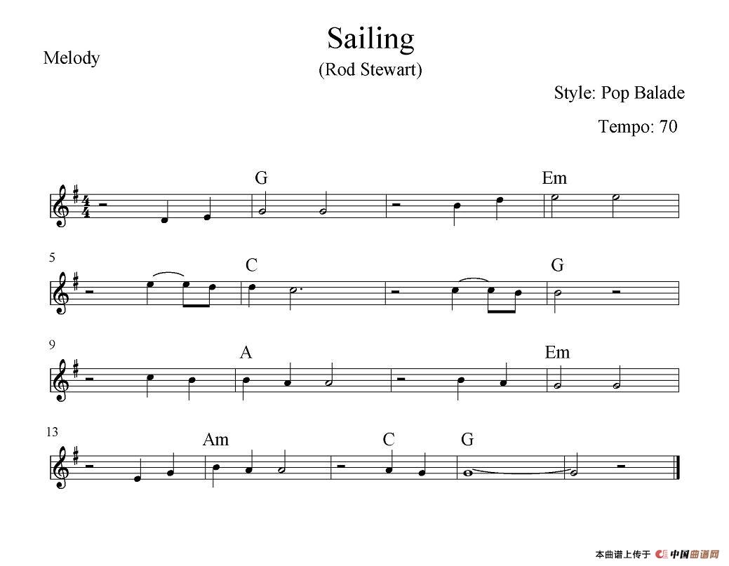 Sailing（远航）电子琴谱
